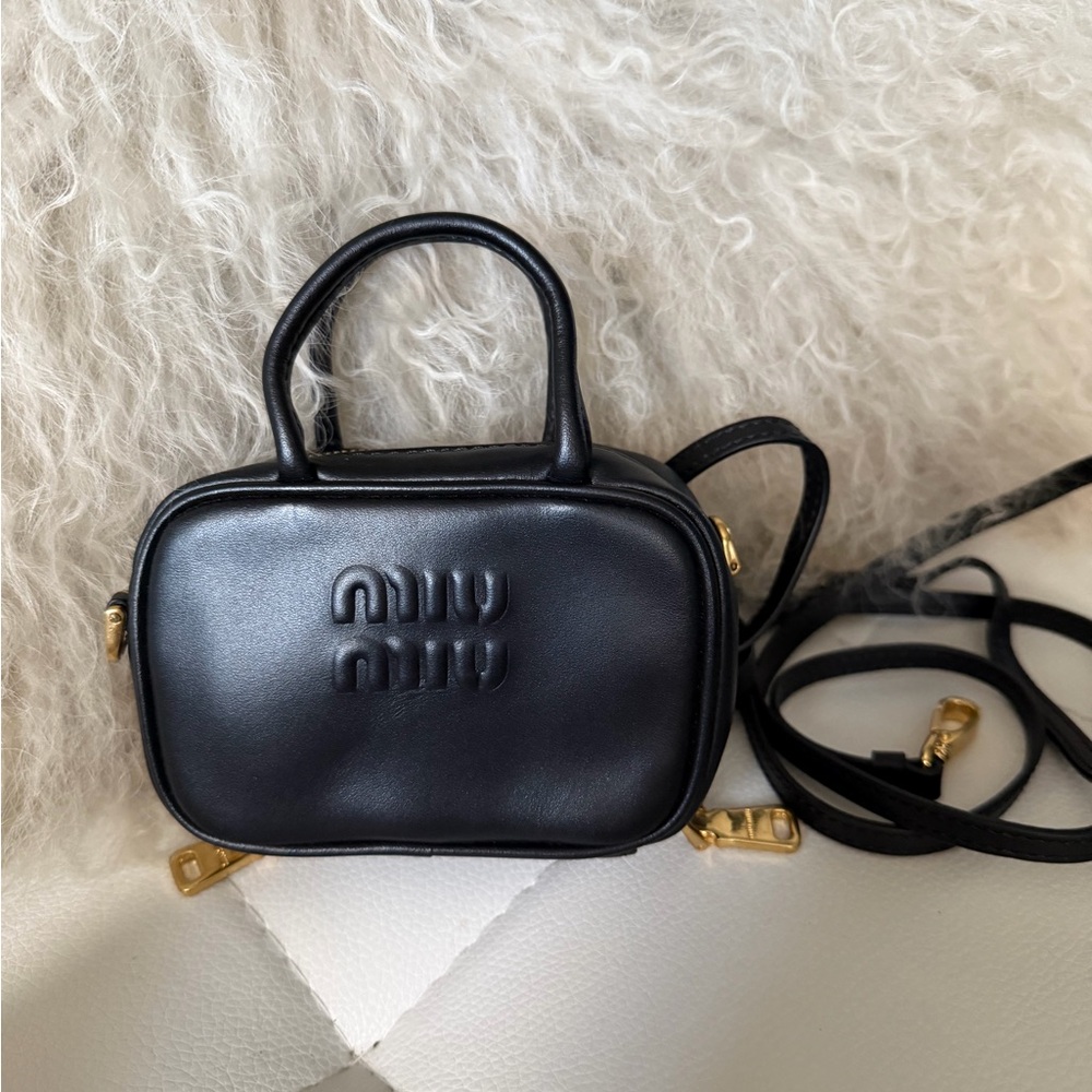 Miu Miu Black Beau Micro Top-Handle Crossbody Bag with Gold Hardware